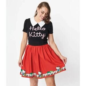 NEW Unique Vintage x Hello Kitty x Smak Parlour Red Flare Skirt Sz Sm